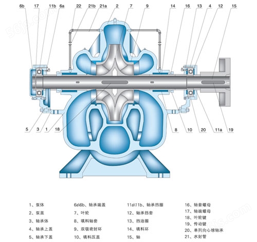 10SA-6型单级双吸中开泵结构图