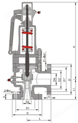 A48SY、A48SB高温高压全启式蒸汽阀主要外形连接尺寸图