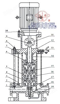 GDL立式清水多级管道泵结构示意图