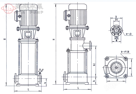 GDL立式清水多级管道泵安装尺寸